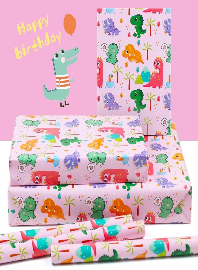 AircooL Pink Dinosaur Wrapping Paper for Girl Kids Boys, 6 Sheets Pink Dino Jurassic Birthday Gift Wrap Paper, 20 x 30 inch Per Sheet Gift Paper for Birthday, Baby Shower, Kindergarten Newborn - Image 3